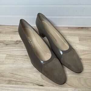 SILVIA FIORENTINA Women's 8.5 - Beige/Brown Shiny Leather Heels - Suede Captoes